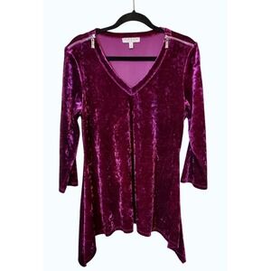 Chaus NY Renaissance Top Women's L Burgundy Velvet Asymmetrical Boho Celtic